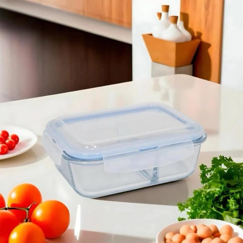 Pote Retangular Hermético De Vidro 370ml - Ou Com Divisória 1040ml e 1520ml Marmitas Fitness Saudável Forno Microondas