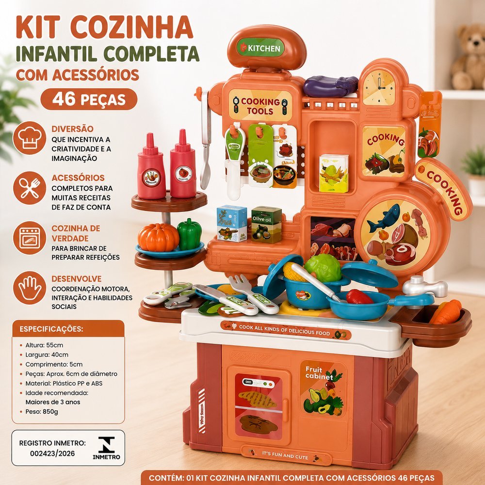 Kit Cozinha Infantil Completa com Acessórios 46 Peças