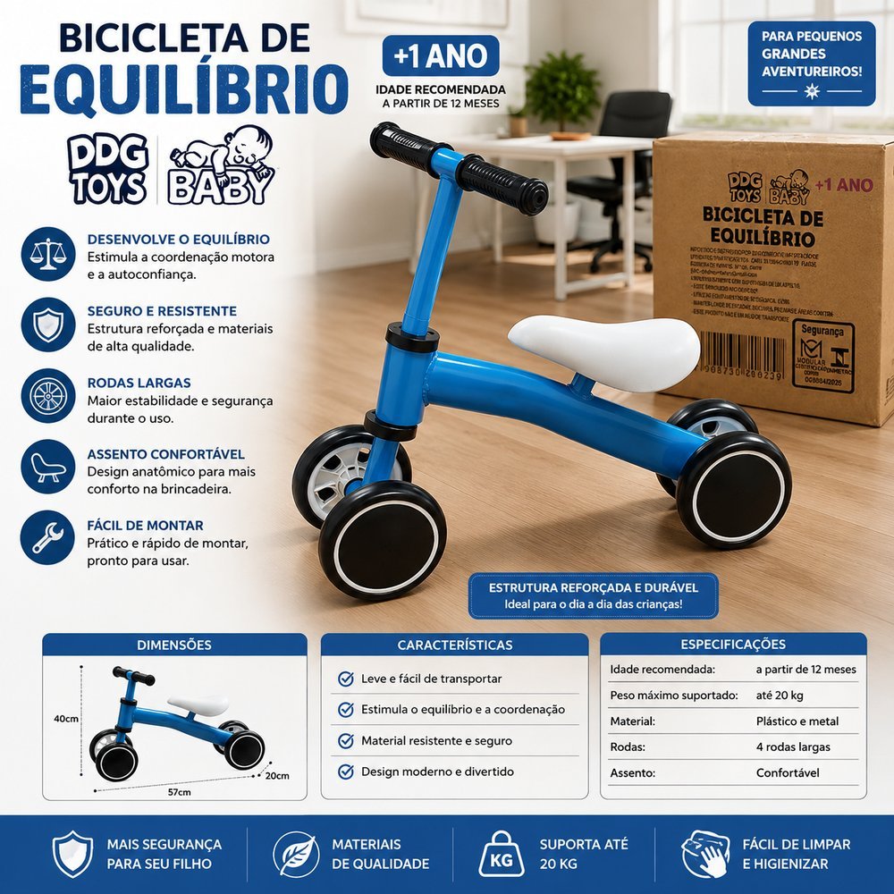 Bicicleta Infantil de equilíbrio - Azul