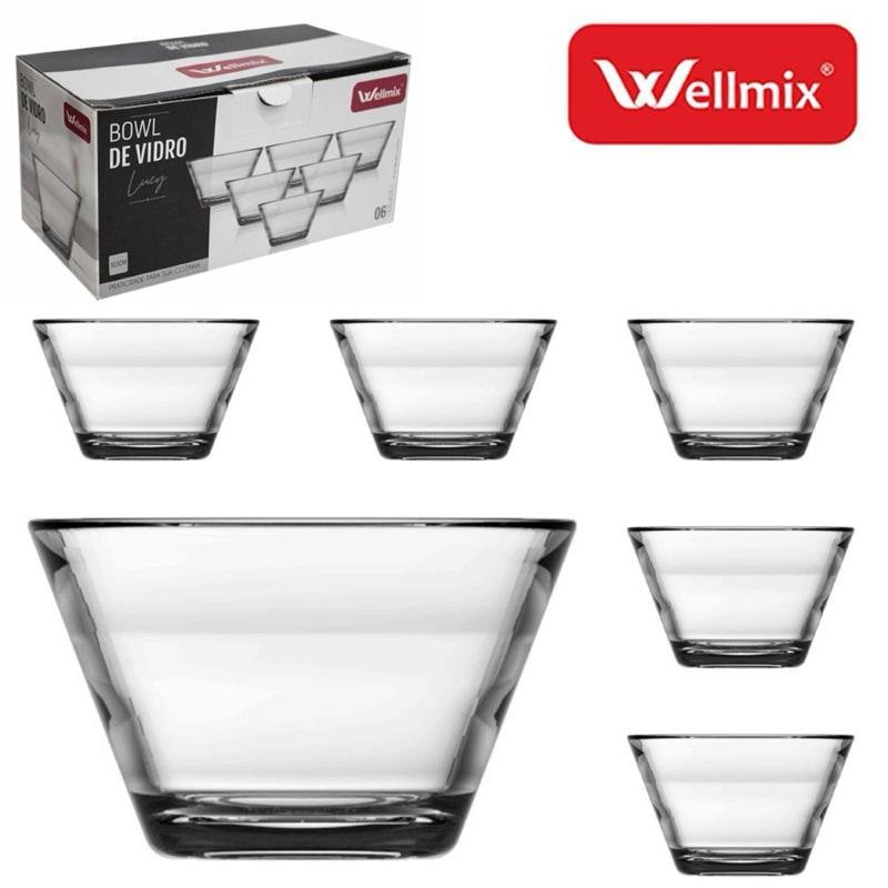Conjunto 6 Unidades Bowl Carmine Vidro Transparente 350ml Tigela Cumbuca Sobremesa